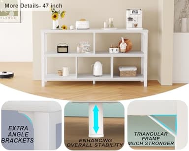 IBF White Wood Bookshelf, Industrial Horizontal Cubby Book Shelf, Low Open Shelf Bookcase for Office Living Room, Modern Short Wide 5 Cube Storage Organizer for Books Display Bedroom, White Oak, 47 In - Image 7