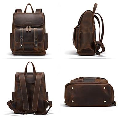 BOSTANTEN Leather Backpack for Men 15.6 inch Laptop Backpack Vintage Travel Office Bag Large Capacity Shoulder Bag Coffee - Image 5