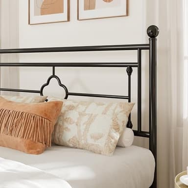 Allewie Queen Size Metal Platform Bed Frame with Victorian Vintage Headboard and Footboard/Mattress Foundation/Under Bed Storage/No Box Spring Needed/Noise-Free/Easy Assembly, Black - Image 4