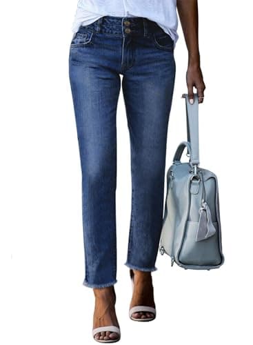 Sidefeel Women's Petite Jeans High Waisted Wide Leg Jeans Strechy Straight Leg Zimbaplatinum Denim Pants Size 14 Bluing - Image 1