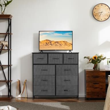 DUMOS Dresser for Bedroom, Dressers & Chests of Drawers Dresser Organizer, Wood Top Table Furniture with 9 Fabric Storage Tower Unit, Chest of Drawers for Closet, Living Room, Hallway, Porch - Image 2