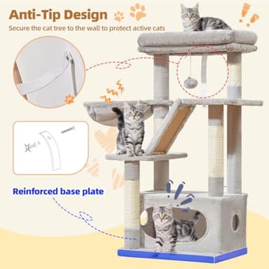 Taoqimiao Cat Tree,38.2-Inch Cat Tower for Indoor Cats,Suitable for Kittens with Luxurious cat condo with Adjustable Baskets and Luxurious Perch Light Gray MS029SW - Image 7