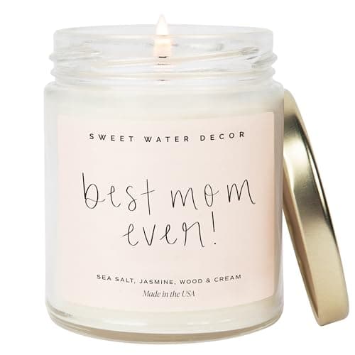 Sweet Water Decor, Best Mom Ever Candle - Sea Salt, Jasmine, Cream, and Wood Scented Soy Wax Candle for Mom - 9oz Clear Jar, 40 Hour Burn Time, Made in The USA - Image 1