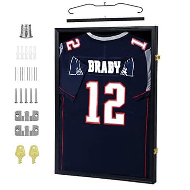 IHEIPYE Jersey Display Frame Case Lockable, Large Sport Jersey Shadow Box with 98% UV Protection Acrylic and Hanger for Baseball Basketball Football Soccer Hockey Shirt and Uniform,Black - Image 1