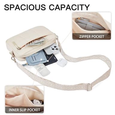 Telena Crossbody Bags for Women Crossbody Purse Lightweight Puffer Shoulder Bag for Travel Beige - Image 3