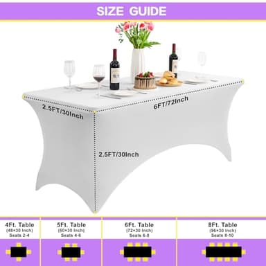 Heochy 2 Pack 6FT Table Cloth for Rectangle Tables - White Tablecloth Rectangular Fitted Stretch Spandex Table Covers 6 ft for Birthday, Cocktail, Wedding, Banquet Spring Outdoor Party - Image 4
