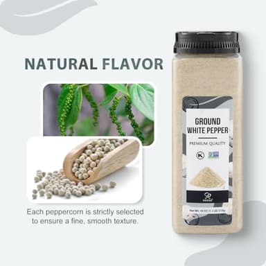 Soeos Ground White Pepper, 18oz (510g), Non-GMO, Kosher Certified, Fresh, Aromatic and All-Natural, White Peppercorns Powder, Perfect for Barbecue, Stir-Fry, Soup - Image 6