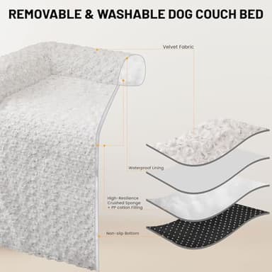 TSEB4TEP Luxurious Calming Dog Bed Mats, 41" Large Dog Couch Bed for Furniture Protector with Removable Washable Cover, Fluffy Plush Dog Mat for Large Medium Small Dogs and Cats,White Gray - Image 2