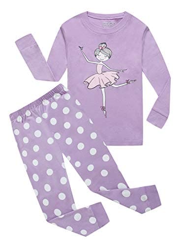 Family Feeling Little Girls Long Sleeve Ballet Ballerina Pajamas Sets Cotton Pyjamas Toddler Kids Pjs Size 5 Purple - Image 1