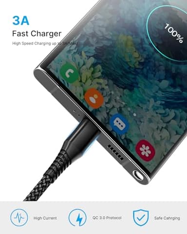 USB C Cable 10FT 2Pack USB A to Type C Charger Cable 3A Fast Charging Phone Cord for Samsung Galaxy S23 S22 S21 S20 A01 A02s A10e A11 A50 A52, Note 20 Ultra S21,Moto G Stylus Power G7 G6 Z4,LG G7 G8 - Image 3
