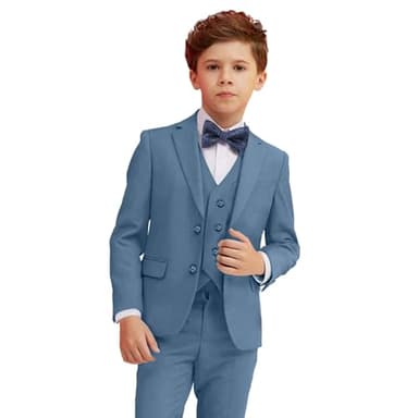 Boy Suit Slim Fit Suits for Kids Formal Outfit 5 Pcs Set Dresswear for Boys Blue Gray Size 6 - Image 2