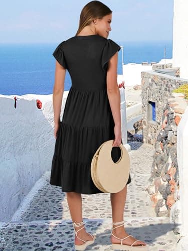 ANRABESS Womens Summer Dress Ruffle Sleeve V Neck Midi Dresses Fashion Casual Fit Flowy Tiered Boho Beach Vacation Sundress Black-XL - Image 5