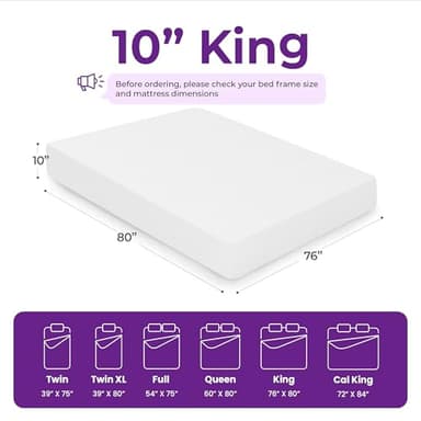 GAESTE 10 Inch King Cooling Gel Memory Foam Medium Firm Mattress Breathable Pressure Relief CertiPUR-US Certified Foam, Mattress-in-a-Box for Kids and Adults No Fiberglass (King, 10 in) - Image 2