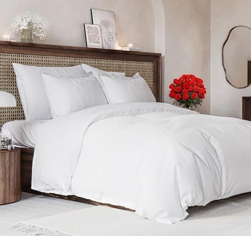 Duvet Cover King Size Set - Extra Soft King Size Duvet Cover 104 x 90 with 2 Pillow Shams - Hotel Luxury, Easy Care and Fade Free with Zipper Closures & Ties - Comfy, Breathable Bedding Set (White) - Image 1