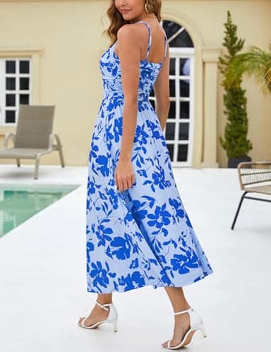 Annebouti Summer Spring Maxi Sundresses for Women 2025 Casual Boho Sleeveless Open Back Flowy Floral Graduation Hawaiian Beach Wedding Guest Flowy Long Dress Blue Floral M - Image 3