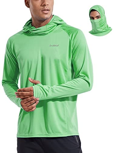 baleaf Men's Sun Protection Hoodie Shirt UPF 50+ Long Sleeve UV SPF T-Shirts with Mask Rash Guard Fishing Lightweight Light Green Size M - Image 1