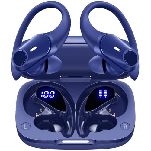 GOLREX Active Noise Cancelling Ear Buds Wireless Earbuds Bluetooth Headphones with 80H Playtime LED Display Wireless Charging Case, Over-Ear Hooks Earbud for Sports Running Gym Workout Blue - Image 1