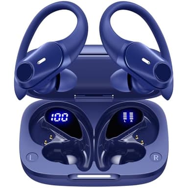 GOLREX Active Noise Cancelling Ear Buds Wireless Earbuds Bluetooth Headphones with 80H Playtime LED Display Wireless Charging Case, Over-Ear Hooks Earbud for Sports Running Gym Workout Blue - Image 1