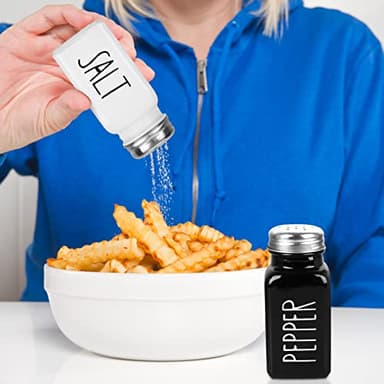 2 Pack Salt and Pepper Shakers Set, Glass Shaker with Stainless Steel Lid, Modern and Cute Farmhouse (Black and White) - Image 6