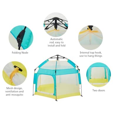 Bend River Baby Playpen with Canopy, Portable Baby Beach Tent, Toddler Play Yard Indoor and Outdoor, Foldable Mosquito Net for Infant - Green - Image 3