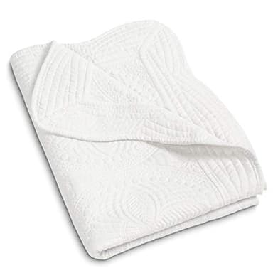 MONOBLANKS Baby Quilt Personlized Monogram Lightweight Embossed Scalloped Throw Blanket Four Seasons (White) - Image 1