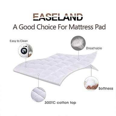 EASELAND Queen Size Mattress Pad Pillow Top Mattress Cover Quilted Fitted Mattress Protector Cotton Top Stretches up 8-21" Deep Pocket Cooling Mattress Topper (60x80 inch, White) - Image 2