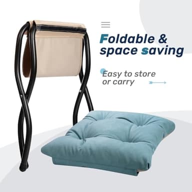 HollyHOME Lazy Chair with Foldable Ottoman, Accent Comfy Lounge Armchair and Folding Footrest Stool, Leisure Sofa Reading Chair and Footstool for Living Room, Bedroom, Dorm,Blue - Image 8