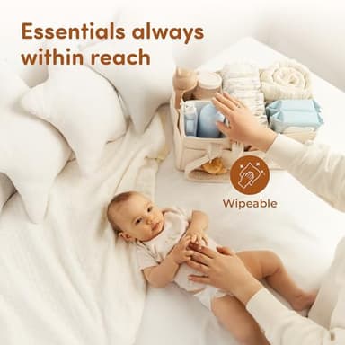 Sweety Fox Baby Diaper Caddy Organizer with Handle - Portable Sherpa Nursery Basket - Car Diaper Organizer, Cleaning Caddy, Gift for Baby Shower - Ivory - Image 5