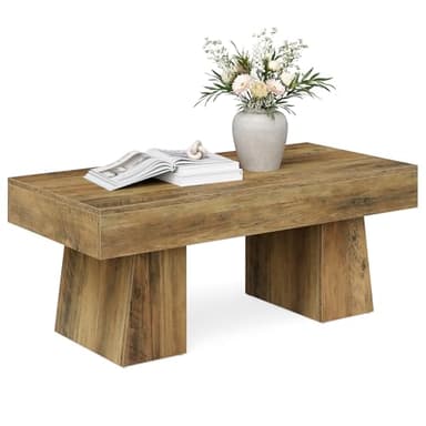LITTLE TREE Farmhouse Coffee Table, 47 Inches Wooden Rectangular Accent Center Tables with Thick Base, Modern Low Cocktail Tea Furniture for Living Room (Rustic Brown) - Image 9