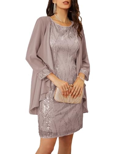 GRACE KARIN Women's Wedding Guest Dresses 2 Piece Slim Fit Mini Dress Gray Purple M - Image 1