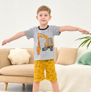 Popshion Boys Excavator Pajamas Summer Short Sets Toddler Pjs Cotton Jammies Truck Pj Clothes Kids Sleepwear Back to School Outfits 4t - Image 3