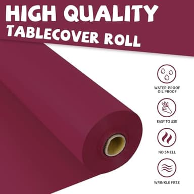 JHDZDHY 54 Inch X 300 Feet Plastic Table Cover Roll Premium Disposable Plastic Tablecloth for All Type/Shape Tables | Picnic, Party, Banquet, Birthdays, Weddings (Burgundy, 54 Inch X 300 Feet) - Image 3