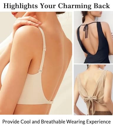 Seamless Low Back Bra Wireless Padded Bralette Thin Straps Comfort Halter Backless Cross Multiway Convertible Bras, Nude, S - Image 4