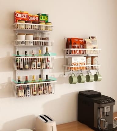 Mefirt White 9-Tier Over The Door Pantry Organizer, Pantry Organization and Storage, Deep Baskets Hanging Heavy-Duty Metal, Wall Spice Rack Seasoning Shelves for Home & Kitchen, Laundry Room Bathroom - Image 9