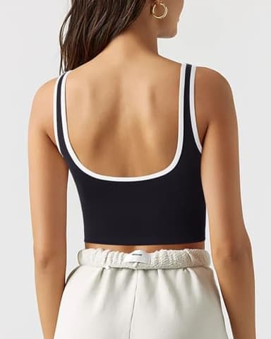 SUUKSESS Women Sweetheart Neckline Longline Sports Bra Padded Basic Workout Crop Tank Top (Jet Black, M) - Image 2