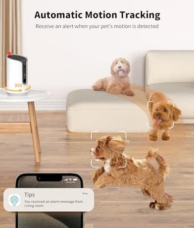 TKENPRO 2K Pet Camera Treat Dispenser, 360°View Dog Camera with Phone App, 5G&2.4G WiFi 2-Way Talk Pet Cam Indoor for Cats Remote Treat Tossing, Motion Alerts, Auto Tracking - Image 6