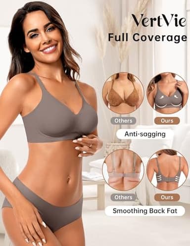 Vertvie Womens Seamless Bra No Underwire Comfort Push Up Bras Buttery Soft Wireless Bralette Full Coverage Sport Everyday Bra(Grey,Medium) - Image 3