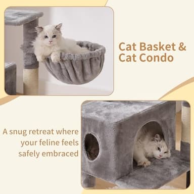 Heybly Cat Tree, 49.2 Inches Cat Tower for Indoor Cats, Spacious Cat House Condo with Hidden Space,Sturdy Steel Tube,Soft Plush Top Perch,Cozy Hammock and Sisal Scratching Posts, Light Gray HCT200SW - Image 5