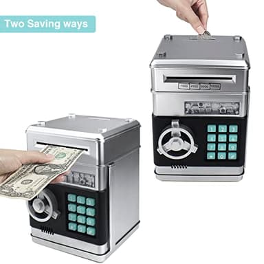 Totola Piggy Bank Electronic Mini ATM for Kids Baby Toy, Safe Coin Banks Money Saving Box Password Code Lock for Children,Boys Girls Best Gift (Silver) - Image 3