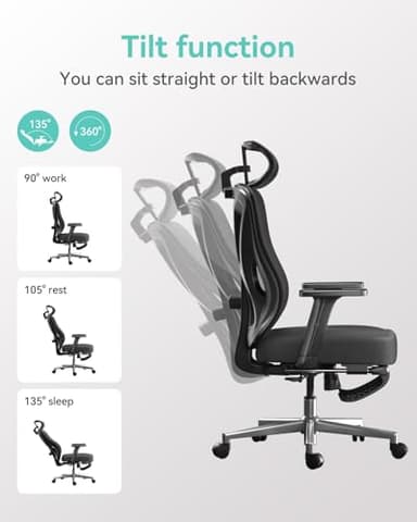 Hbada P5 Ergonomic Office Chair, Desk Chair with Adjustable Lumbar Support and Height, Comfortable Mesh Computer Chair with Footrest 2D Headrest, Swivel Tilt Function Black - Image 6