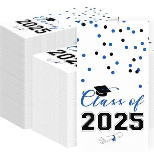 2025 Graduation Disposable Paper Napkins, Guest Dinner Hand Towels for College School Grad Class Congrats Celebration, Cocktail Party Decorations (200, Blue & Black) - Image 1