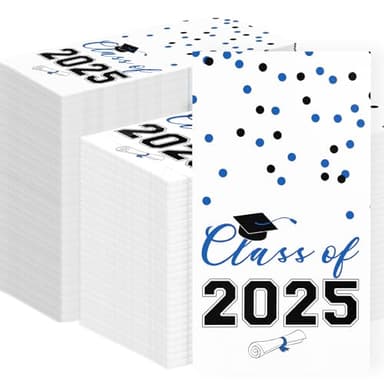 2025 Graduation Disposable Paper Napkins, Guest Dinner Hand Towels for College School Grad Class Congrats Celebration, Cocktail Party Decorations (200, Blue & Black) - Image 1