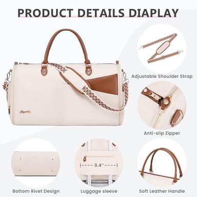 Convertible Garment Duffle Bag for Travel, Carry On Garment Bag for Women, 2 in 1 Travel Garment Bag with Shoe Compartment, Foldable Suit Travel Bag for Hanging Clothes, Beige - Image 4