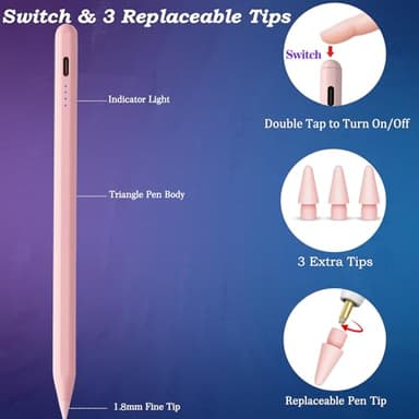 Stylus Pen for iPad Pencil 10th Generation(2018-2025), Fast Charge Apple Pen with Palm Rejection Tilt Sensitivity, Compatible with iPad 6/7/8/9/10", Pro 11"/12.9"/ M4, Air 3/4/5/M2/M3, Mini 5/6 (Pink) - Image 4