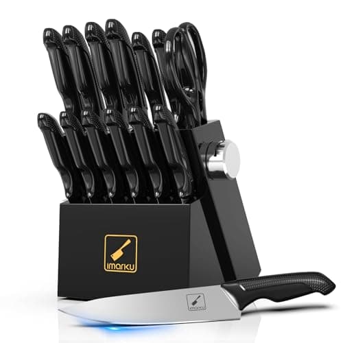 Knife Sets, imarku Kitchen Knife Block Set, 14 Pcs High Carbon Stainless Steel Knife Set, Ultra-Sharp Knives Set for Kitchen with Built-in Sharpener, Dishwasher Safe, New Home Essentials, Black - Image 1