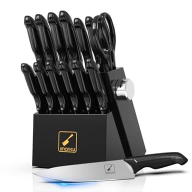 Knife Sets, imarku Kitchen Knife Block Set, 14 Pcs High Carbon Stainless Steel Knife Set, Ultra-Sharp Knives Set for Kitchen with Built-in Sharpener, Dishwasher Safe, New Home Essentials, Black - Image 1