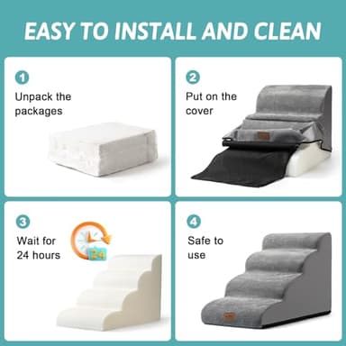 COZY KISS Dog Stairs for Small Dogs 15.7" H, Curved Dog Step for Puppy, Older Cat, Medium Pet Ramp for Sofa, Couch or Chair, Ladder with High Density Foam, 3 Step, 15.7x22.4x15.7 inch, Grey - Image 4