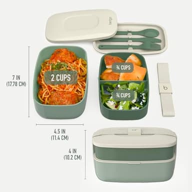 Bentgo Classic - Adult Bento Box, Stackable 3-Compartment Lunch Box with Removable Utensil Set and Sealing Strap, BPA-Free, Food Container Ideal for Meal Prep, Work, and On the Go (Khaki Green) - Image 3