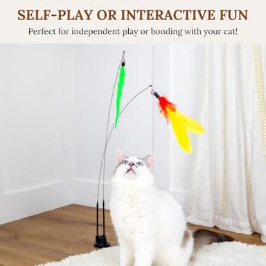 Cat Wand Toy With Suction Cups Interactive Feather Teaser Wand With Worms & Catnip Lizard Snake Chew Toys Cat Toys For Indoor Cats & Kittens Enrichment Toy For Bored Cats With 6 Colorful Attachments - Image 3