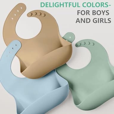 Cuddle Campus Set of 3 Silicone Bibs for Babies & Toddlers,Soft Adjustable Bibs with Pocket Food Catcher for Baby Girl,Boy(Set 1) - Image 6